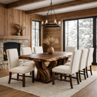 Organic Dining Table: Some lifestyle images are created with AI for visualization purposes. Crafted from natural solid wood, each piece is unique and will vary.