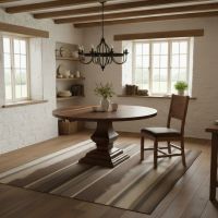 Round Tuscan Table: Some lifestyle images are created with AI for visualization purposes. Crafted from natural solid wood, each piece is unique and will vary.