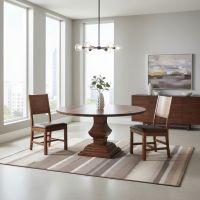 Round Pedestal Dining Table: Some lifestyle images are created with AI for visualization purposes. Crafted from natural solid wood, each piece is unique and will vary.