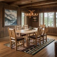 Rustic Dining Table: Some lifestyle images are created with AI for visualization purposes. Crafted from natural solid wood, each piece is unique and will vary.