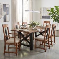 Rustic Wood Dining Table: Some lifestyle images are created with AI for visualization purposes. Crafted from natural solid wood, each piece is unique and will vary.