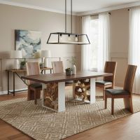 Contemporary Wood Dining Table: Some lifestyle images are created with AI for visualization purposes. Crafted from natural solid wood, each piece is unique and will vary.