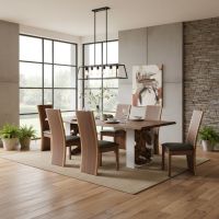 Contemporary Dining Table: Some lifestyle images are created with AI for visualization purposes. Crafted from natural solid wood, each piece is unique and will vary.