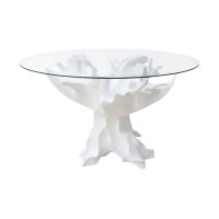 Rooted Dining Table Base in Painted White - Shown with Glass Top