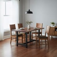 Modern Dining Table: Some lifestyle images are created with AI for visualization purposes. Crafted from natural solid wood, each piece is unique and will vary.