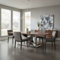 Soft Modern Dining Table: Some lifestyle images are created with AI for visualization purposes. Crafted from natural solid wood, each piece is unique and will vary.