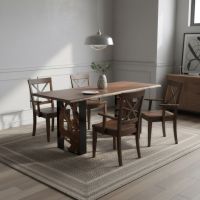 Rustic Dining Table: Some lifestyle images are created with AI for visualization purposes. Crafted from natural solid wood, each piece is unique and will vary.