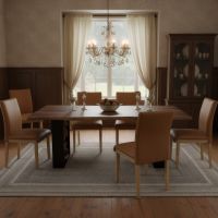 Contemporary Dining Table: Some lifestyle images are created with AI for visualization purposes. Crafted from natural solid wood, each piece is unique and will vary.
