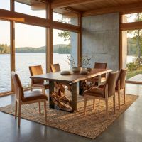 Black Walnut Dining Table: Some lifestyle images are created with AI for visualization purposes. Crafted from natural solid wood, each piece is unique and will vary.