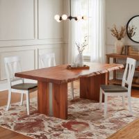 Modern Gathering Table: Some lifestyle images are created with AI for visualization purposes. Crafted from natural solid wood, each piece is unique and will vary.
