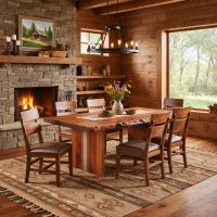 Rustic Natural Wood Dining Table: Some lifestyle images are created with AI for visualization purposes. Crafted from natural solid wood, each piece is unique and will vary.