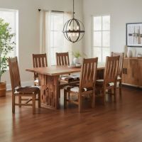 Reclaimed Wood Dining Table: Some lifestyle images are created with AI for visualization purposes. Crafted from natural solid wood, each piece is unique and will vary.