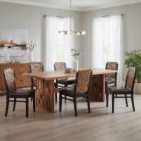 Live Edge Dining Table: Some lifestyle images are created with AI for visualization purposes. Crafted from natural solid wood, each piece is unique and will vary.