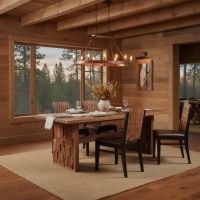 Rustic Dining Table: Some lifestyle images are created with AI for visualization purposes. Crafted from natural solid wood, each piece is unique and will vary.