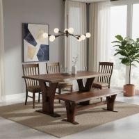 Modern Dining Table: Some lifestyle images are created with AI for visualization purposes. Crafted from natural solid wood, each piece is unique and will vary.
