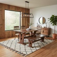 Rustic Modern Dining Table: Some lifestyle images are created with AI for visualization purposes. Crafted from natural solid wood, each piece is unique and will vary.