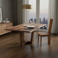 Modern Gathering Table: Some lifestyle images are created with AI for visualization purposes. Crafted from natural solid wood, each piece is unique and will vary.