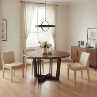 Contemporary Dining Table: Some lifestyle images are created with AI for visualization purposes. Crafted from natural solid wood, each piece is unique and will vary.