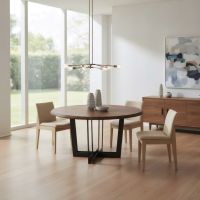 Modern Dining Table: Some lifestyle images are created with AI for visualization purposes. Crafted from natural solid wood, each piece is unique and will vary.