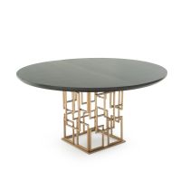 CUSTOM FINISH - Geometric Round Natural Wood Dining Table - Reverse Chamfer Edge Smooth Alder Table Top - CUSTOM Ebony Table Top Finish - Gold Steel Table Base