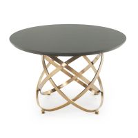 CUSTOM FINISH - Contemporary Wood Atom Base Dining Table - Chamfer Edge Smooth Alder Table Top - CUSTOM Ebony Table Top Finish - Gold Steel Table Base