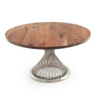 Modern Twisted Spoke Hardwood Dining Table - Flat Edge Black Walnut Table Top - Natural Clear Table Top Finish - Silver Steel Table Base