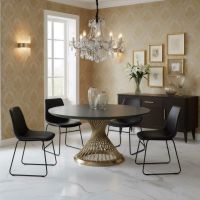 Natural Wood Dining Table: Some lifestyle images are created with AI for visualization purposes. Crafted from natural solid wood, each piece is unique and will vary.