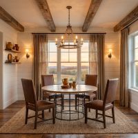 Modern Round Table: Some lifestyle images are created with AI for visualization purposes. Crafted from natural solid wood, each piece is unique and will vary.