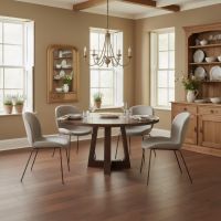 Pedestal Dining Table: Some lifestyle images are created with AI for visualization purposes. Crafted from natural solid wood, each piece is unique and will vary.