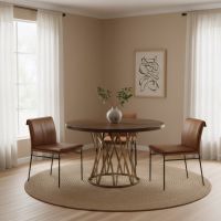 Round Dining Table: Some lifestyle images are created with AI for visualization purposes. Crafted from natural solid wood, each piece is unique and will vary.