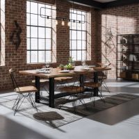 Contemporary Dining Table: Some lifestyle images are created with AI for visualization purposes. Crafted from natural solid wood, each piece is unique and will vary.