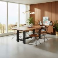 Modern Dining Table: Some lifestyle images are created with AI for visualization purposes. Crafted from natural solid wood, each piece is unique and will vary.
