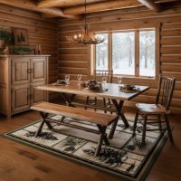 Log Dining Table: Some lifestyle images are created with AI for visualization purposes. Crafted from natural solid wood, each piece is unique and will vary.