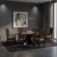 Rustic Juniper Dining Table: Some lifestyle images are created with AI for visualization purposes. Crafted from natural solid wood, each piece is unique and will vary.