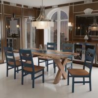 Great Lakes X Base Dining Table: Some lifestyle images are created with AI for visualization purposes. Crafted from natural solid wood, each piece is unique and will vary.