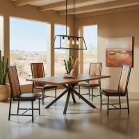 Contemporary Rustic Dining Table: Some lifestyle images are created with AI for visualization purposes. Crafted from natural solid wood, each piece is unique and will vary.