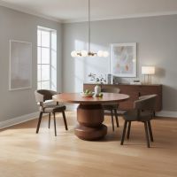 Rustic Round Dining Table: Some lifestyle images are created with AI for visualization purposes. Crafted from natural solid wood, each piece is unique and will vary.
