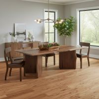 Modern Wood Dining Table: Some lifestyle images are created with AI for visualization purposes. Crafted from natural solid wood, each piece is unique and will vary.