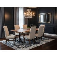 Modern Dining Table: Some lifestyle images are created with AI for visualization purposes. Crafted from natural solid wood, each piece is unique and will vary.