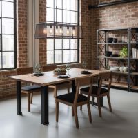Modern Dining Table: Some lifestyle images are created with AI for visualization purposes. Crafted from natural solid wood, each piece is unique and will vary.