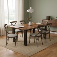 Contemporary Dining Table: Some lifestyle images are created with AI for visualization purposes. Crafted from natural solid wood, each piece is unique and will vary.