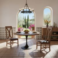 Contemporary Dining Table: Some lifestyle images are created with AI for visualization purposes. Crafted from natural solid wood, each piece is unique and will vary.