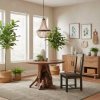 Walnut Dining Table: Some lifestyle images are created with AI for visualization purposes. Crafted from natural solid wood, each piece is unique and will vary.