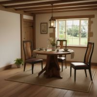 Stump Base Dining Table: Some lifestyle images are created with AI for visualization purposes. Crafted from natural solid wood, each piece is unique and will vary.