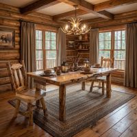 Aspen Log Dining Tables: Some lifestyle images are created with AI for visualization purposes. Crafted from natural solid wood, each piece is unique and will vary.