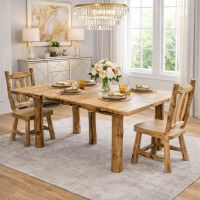 Aspen Dining Tables: Some lifestyle images are created with AI for visualization purposes. Crafted from natural solid wood, each piece is unique and will vary.
