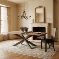Natural Wood Dining Table: Some lifestyle images are created with AI for visualization purposes. Crafted from natural solid wood, each piece is unique and will vary.