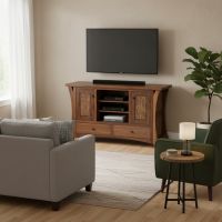 TV Stand: Some lifestyle images are created with AI for visualization purposes. Crafted from natural solid wood, each piece is unique and will vary.