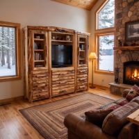 Rustic TV Stand: Some lifestyle images are created with AI for visualization purposes. Crafted from natural solid wood, each piece is unique and will vary.