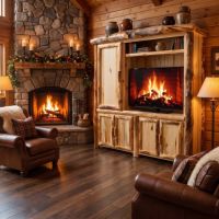 Rustic TV Stand: Some lifestyle images are created with AI for visualization purposes. Crafted from natural solid wood, each piece is unique and will vary.